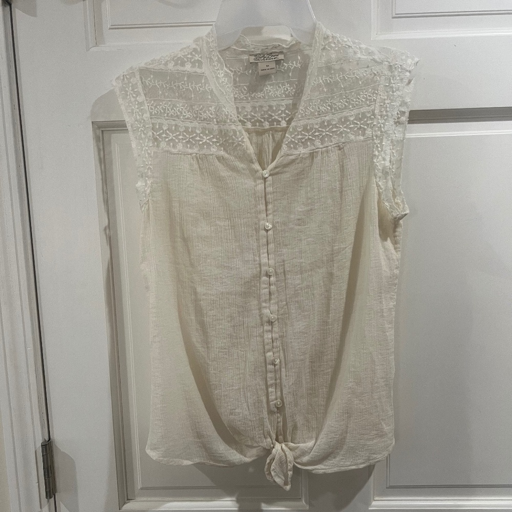LUCKY Brand Lace Button Tie Sleeveless Medium Off White Tunic Top NEW $79